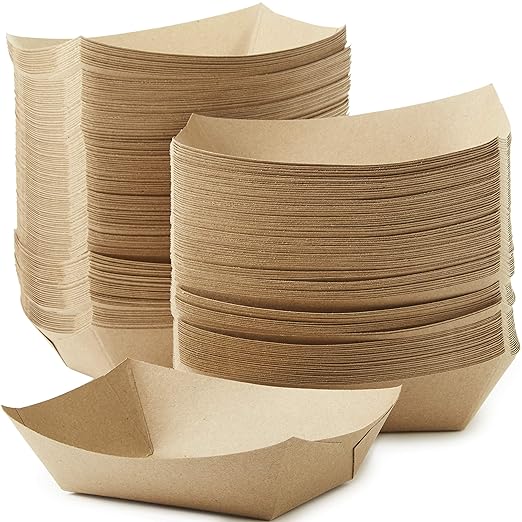 Eco Friendly USA-Made 3lb Food Holder Trays 150 Pk. Compostable Kraft Paper by FoodRestaurantSupplies