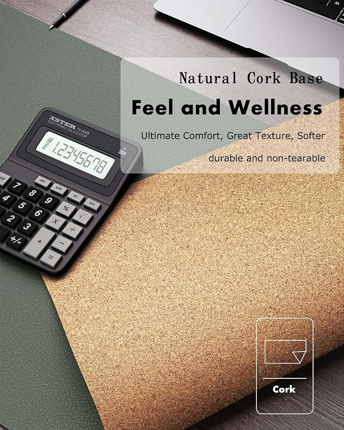 YSAGi Double-Sided Desk Pad, 35.4"x17"Leather Desk Mat, Eco Cork Desk Pad - Image 2