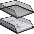 Hicarer 2 Pcs Black Metal Letter Tray Stackable Desk Tray Single Wire Mesh by Hicarer