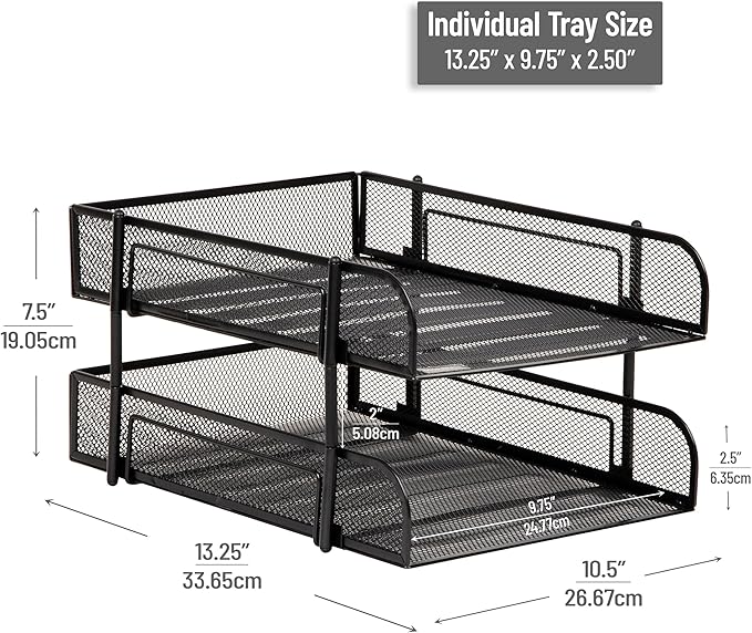 Mind Reader Stackable Paper Tray, Desktop Organizer, File Storage, Metal Mesh - Image 3