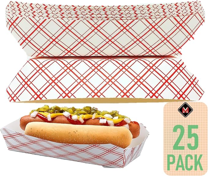 Mr Miracle 7 Inch Paper Hot Dog Tray in Red White Pattern. Pack of 25. by MrMiracle
