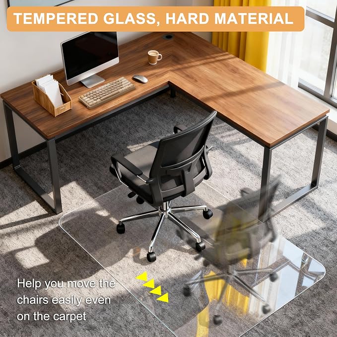 Azadx Tempered Glass Chair Mat for Carpet 36" x 48" Heavy Duty Office Chair Mat - Image 5