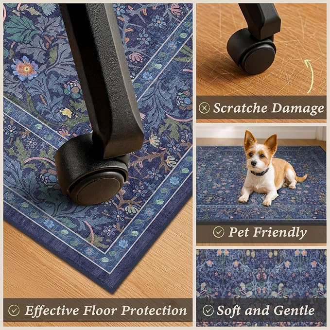Dark Blue Office Chair Mat for Hardwood Floors, Tile Floor Protector for Heavy - Image 6
