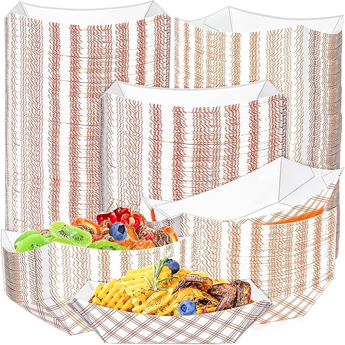 180 Pack Checkered 1Lb Paper Food Boat Trays Disposable Paper Boat Plates by MotBach