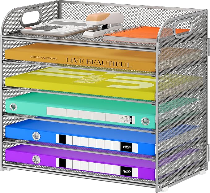 Cawukege 6 Tier Paper Organizer, Mesh Desk Organizer, Metal File Organizer by Cawukege