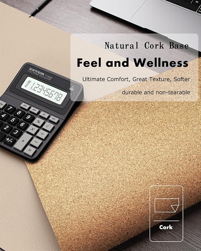 YSAGi Double-Sided Desk Pad, 31.5"x15.7" Leather Desk Mat, Eco Cork Desk Pad - Image 3