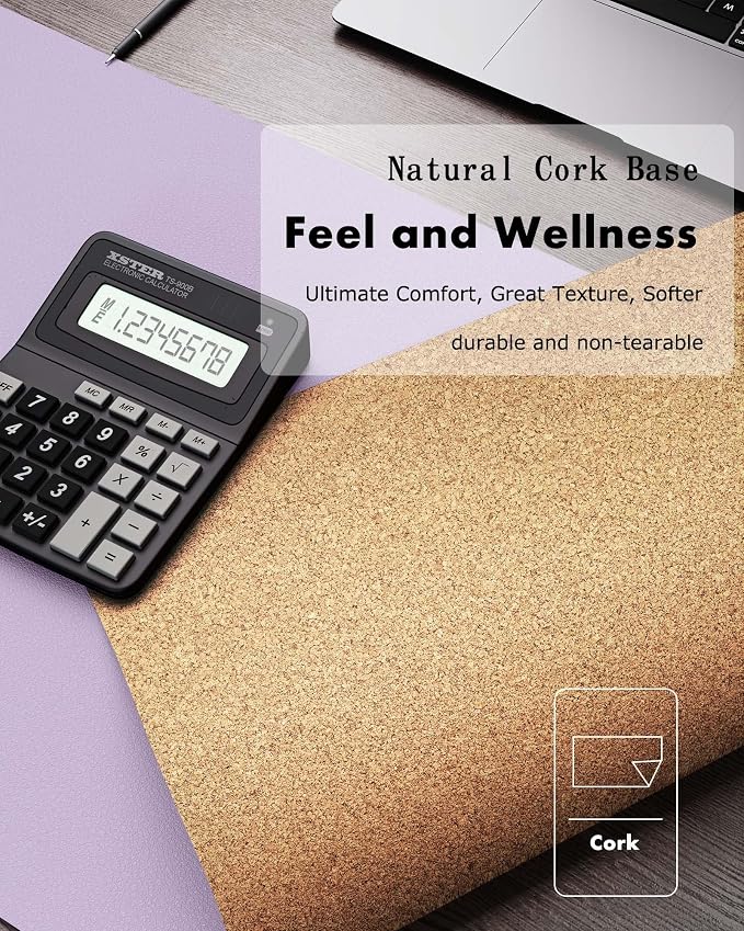 YSAGi Double-Sided Desk Pad, 23.6"x13.7"Leather Desk Mat, Eco Cork Desk Pad - Image 3