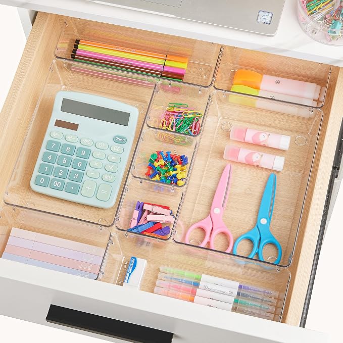 Vtopmart 28 PCS Clear Plastic Drawer Organizers Set, 4-Size Bathroom and Vanity - Image 4