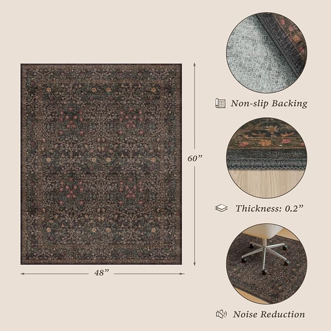Taupe Brown Office Chair Mat for Hard Wood & Tile Floors, 48x60 Non-Slip Low - Image 2