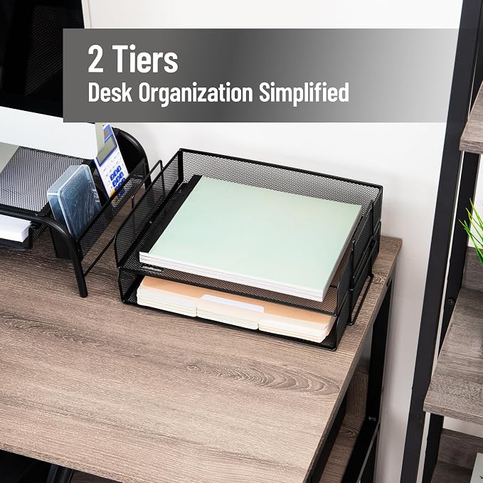 Mind Reader Stackable Paper Tray, Desktop Organizer, File Storage, Metal Mesh - Image 2