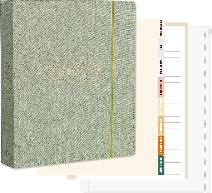Life Book Document Organizer Folio, End of Life Planner 3 Ring Binder by Ampleer
