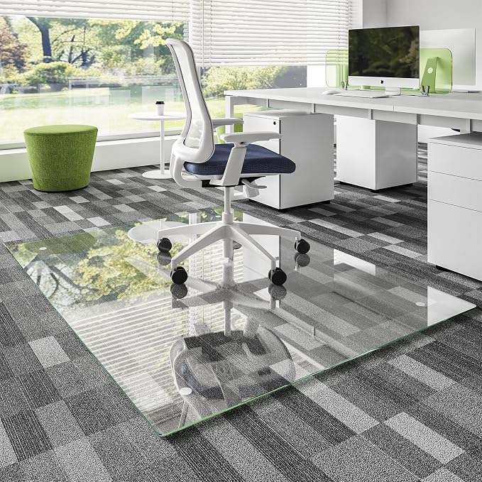 Koonmi Glass Chair Mat for Carpet, Tempered Glass 46"x60" Office Chair Mat by KOONMI