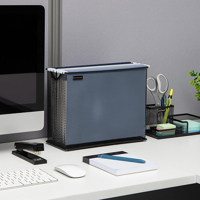 Mind Reader Vertical File Storage, Desktop Organizer, Hanging Files, Metal Mesh - Image 2