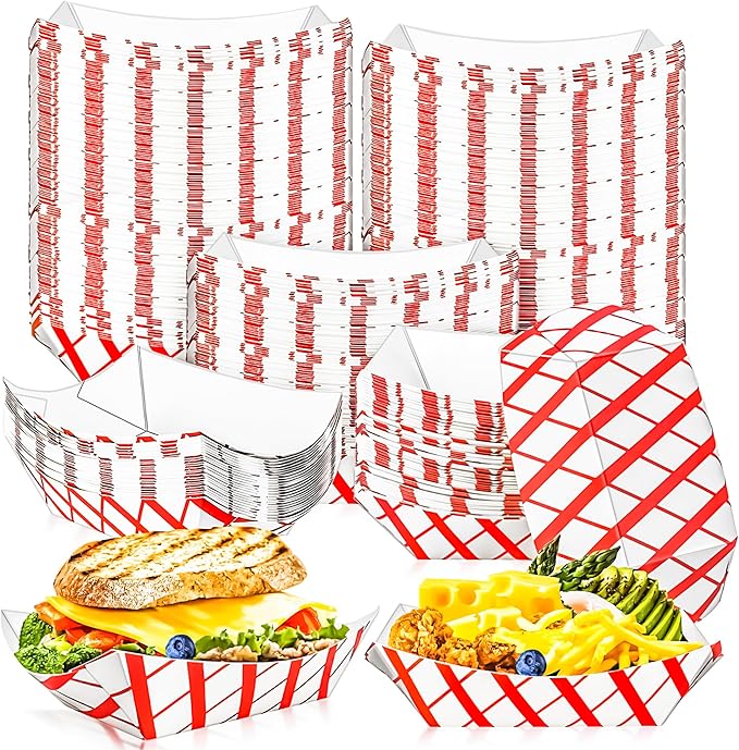 120 Pack 2Lb Paper Food Boat Trays Disposable Paper Boats Containers, Checkered by MotBach