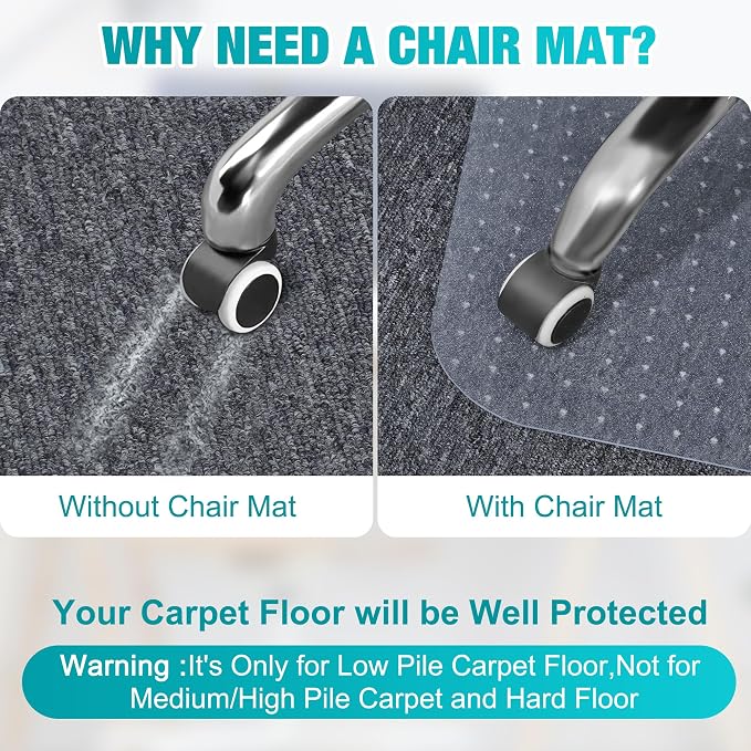 BesWin Office Chair Mat for Carpeted Floors, Easy Glide and Flat Without Curling - Image 2