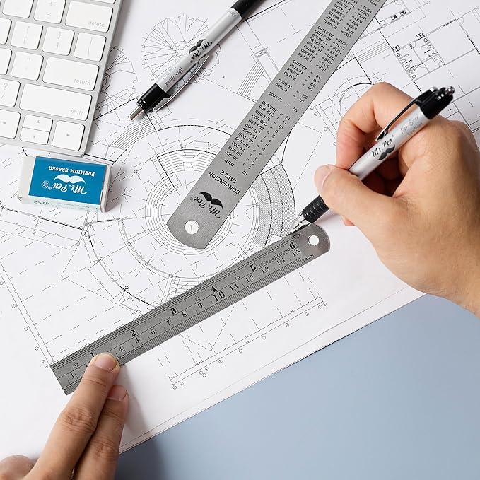 Mr. Pen- Metal Straight Edge Ruler, 2 Pack, Imperial & Metric Measurements - Image 6