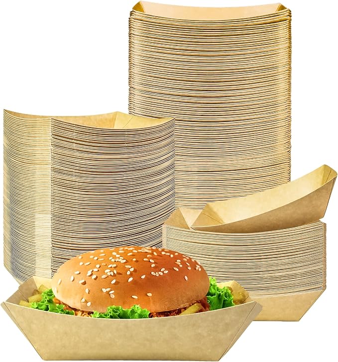 150 Pack 1 lb Food Serving Trays, Small Kraft Paper Oil-Proof Food Disposable by MotBach