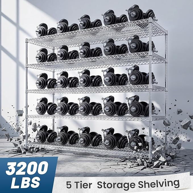 REIBII 55.5" W Storage Shelves 3200LBS Metal Shelving 5 Tier Wire Shelving - Image 4
