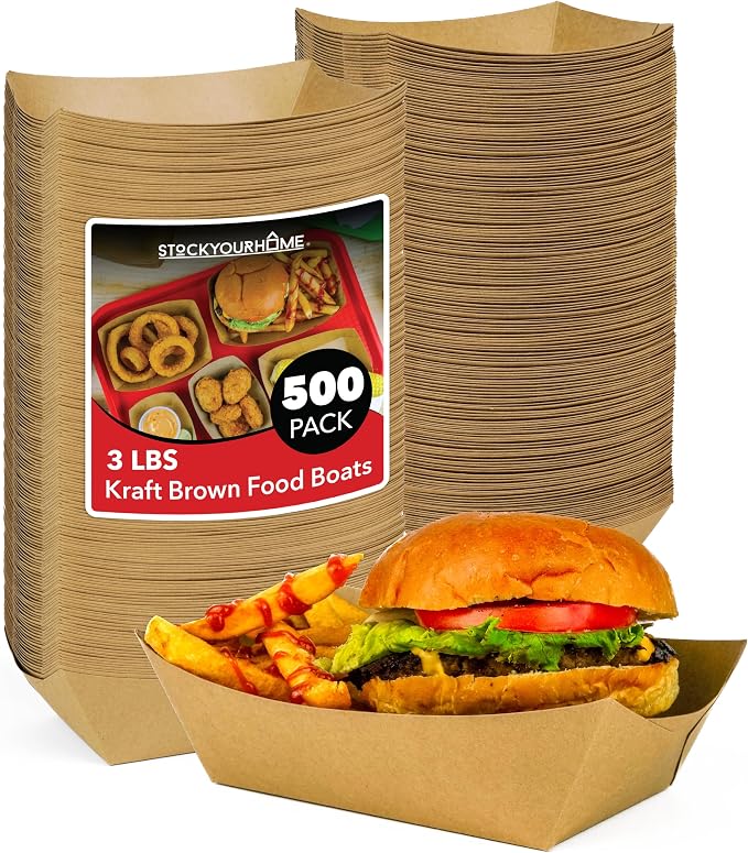 Stock Your Home [500 Pack Extra Large Disposable Brown Kraft Paper Food Trays by StockYourHome
