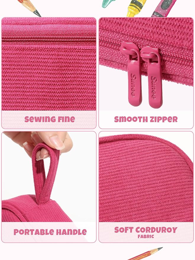 SUNEE Cute Pencil Case, Large Pencil Pouch, Soft Corduroy Fabric Big Pencil Bag - Image 4