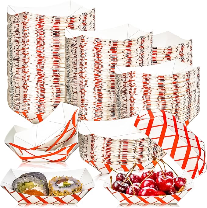 200 Pack Checkered 1/4Lb Paper Food Boat Trays Disposable Small Paper Boats by MotBach
