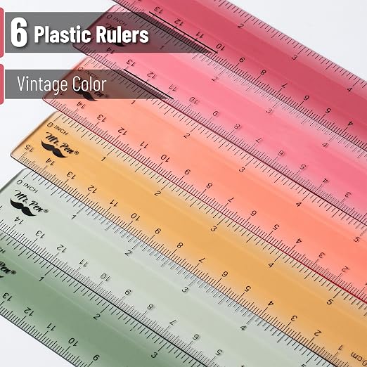 Mr. Pen- Plastic Ruler Set, 6 Pack, 6 Inch, Vintage Colors | Easy-to-Read - Image 2