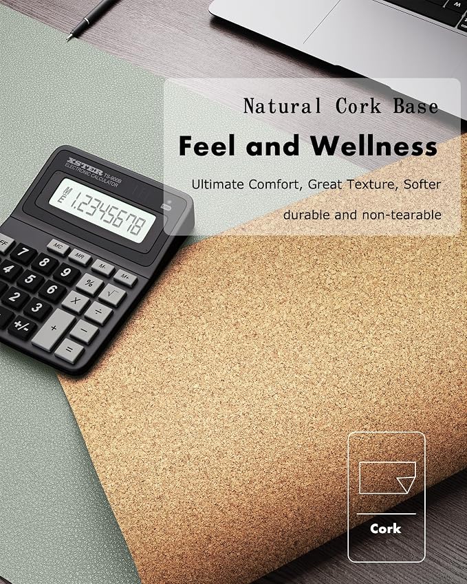 YSAGi Double-Sided Desk Pad, 23.6"x13.7"Leather Desk Mat, Eco Cork Desk Pad - Image 2