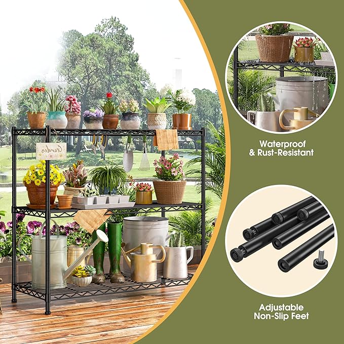 DurayLoly 35.6" W Storage Shelves, 3 Tier Adjustable Metal Shelving Unit Heavy - Image 6