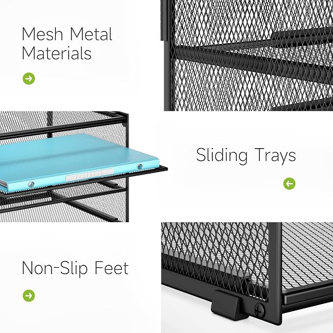 Lavatino 3-Tier Letter Tray Desk Paper Organizer – Black Mesh Metal File Tray - Image 5