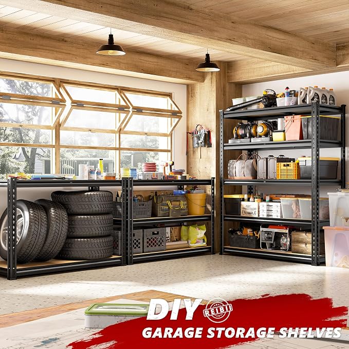 REIBII 5 Tier Garage Shelving for Pantry, Adjustable Storage Shelves | 35.5" W - Image 4