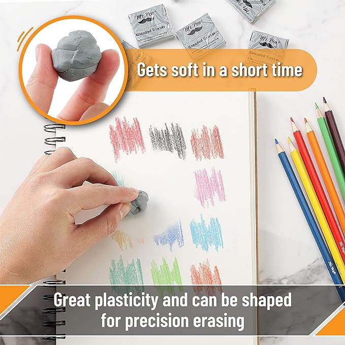 Mr. Pen- Kneaded Eraser Set, 4 Pack | Gray Moldable Art Erasers - Image 3