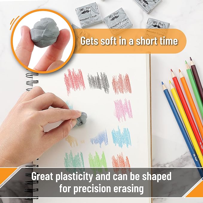 Mr. Pen- Kneaded Erasers, 1.57" x 1.37", 4 Pack, Graphite & Pastel Drawing - Image 3