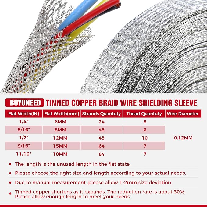 Tinned Copper Braid Cable Wire Shielding Sleeve Ground Straps Protection Flat - Image 8