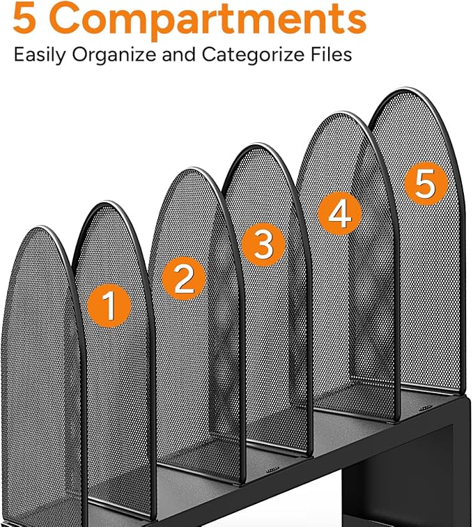 5-Section Desk File Organizer, Metal Mesh Folder Organizer - Image 6