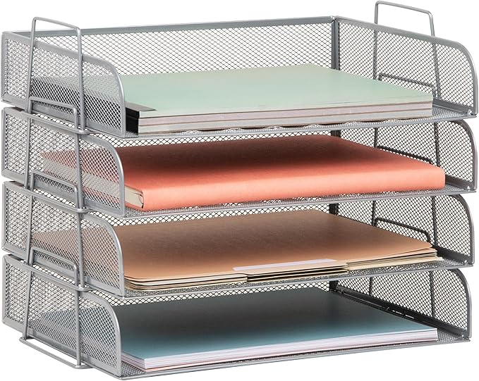 Mind Reader Stackable Paper Tray, Desktop Organizer, File Storage, Metal Mesh by MindReader