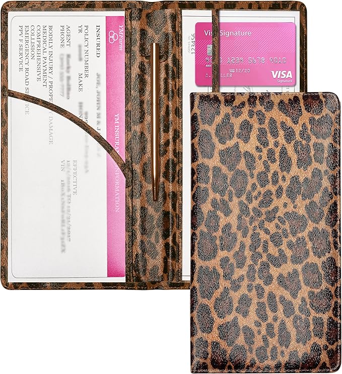 Yarnic Leopard Car Registration and Insurance Holder, Car Document Holder by Yarnic